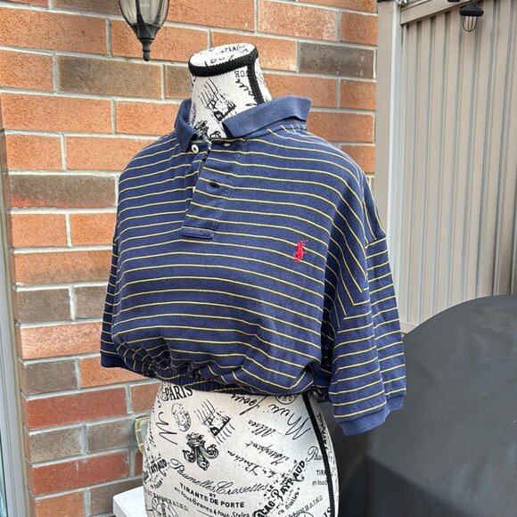 Polo by Ralph Lauren Blue and Yellow 100% Cotton Cropped Reworked